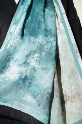 Ebruli Desen Bambu Kraş Şal Siyah Yeşil - Başörtüsü