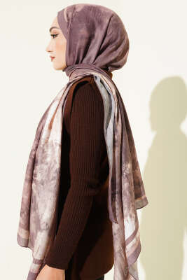 Ebruli Desen Bambu Kraş Şal Soft Kahve - Başörtüsü