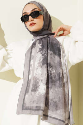 Ebruli Desen Bambu Kraş Şal Taş Gri 