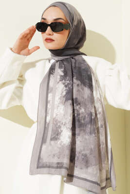 Ebruli Desen Bambu Kraş Şal Taş Gri - Başörtüsü