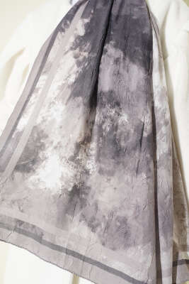 Ebruli Desen Bambu Kraş Şal Taş Gri - Başörtüsü