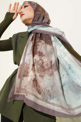 Ebruli Desen Bambu Kraş Şal Vizon - Başörtüsü