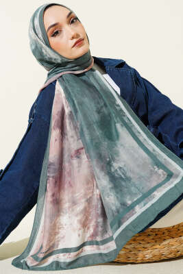 Ebruli Desen Bambu Kraş Şal Zümrüt - Başörtüsü