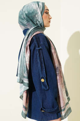 Ebruli Desen Bambu Kraş Şal Zümrüt - Başörtüsü