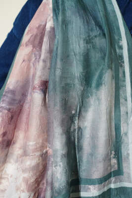 Ebruli Desen Bambu Kraş Şal Zümrüt - Başörtüsü