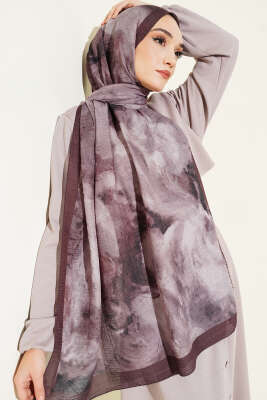 Ebruli Desen Müslin Şal Acı Kahve - Başörtüsü