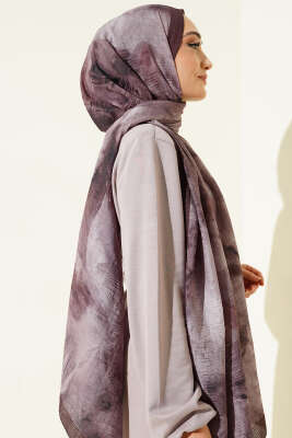 Ebruli Desen Müslin Şal Acı Kahve - Başörtüsü