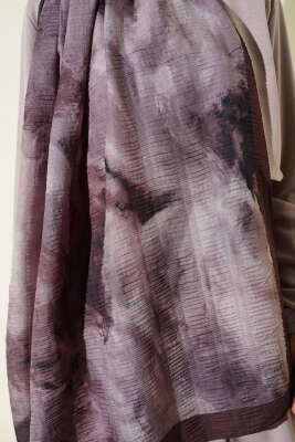 Ebruli Desen Müslin Şal Acı Kahve - Başörtüsü