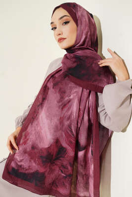 Ebruli Desen Müslin Şal Bordo - Başörtüsü
