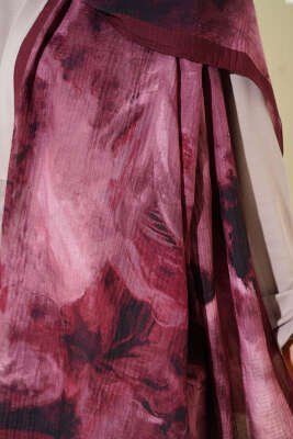 Ebruli Desen Müslin Şal Bordo - Başörtüsü