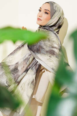 Ebruli Desen Müslin Şal Çağla Yeşili 