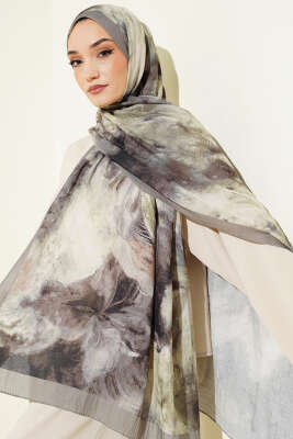 Ebruli Desen Müslin Şal Çağla Yeşili - Başörtüsü