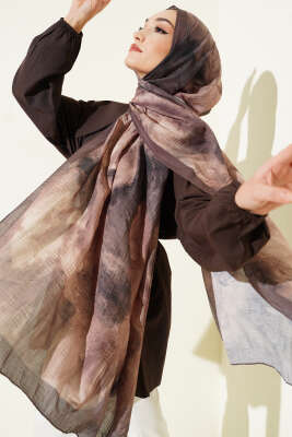 Ebruli Desen Müslin Şal Haki 