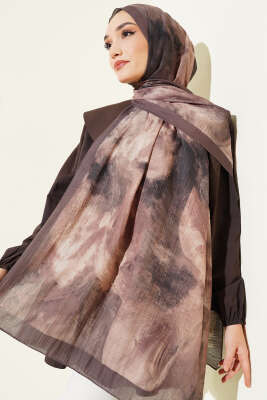 Ebruli Desen Müslin Şal Haki - Başörtüsü