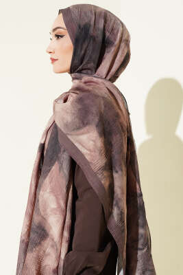 Ebruli Desen Müslin Şal Haki - Başörtüsü