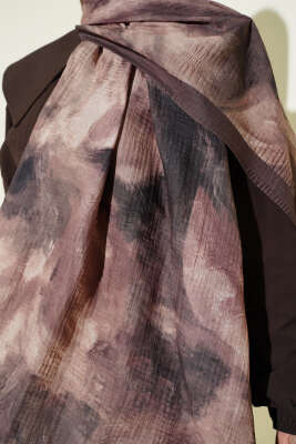 Ebruli Desen Müslin Şal Haki - Başörtüsü