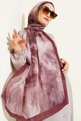 Ebruli Desen Müslin Şal Kahve - Başörtüsü