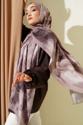 Ebruli Desen Müslin Şal Kum Bej 