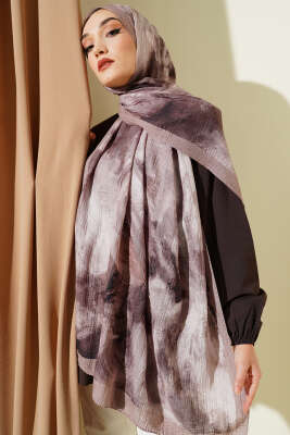Ebruli Desen Müslin Şal Kum Bej - Başörtüsü