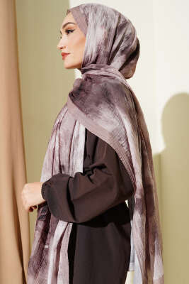 Ebruli Desen Müslin Şal Kum Bej - Başörtüsü