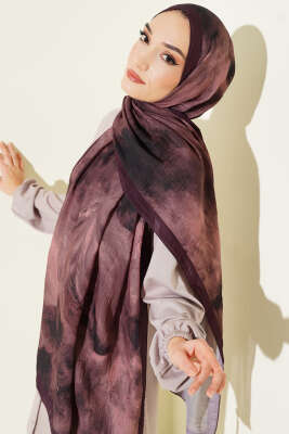 Ebruli Desen Müslin Şal Mürdüm 