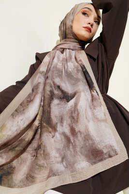 Ebruli Desen Müslin Şal Nefti - Başörtüsü