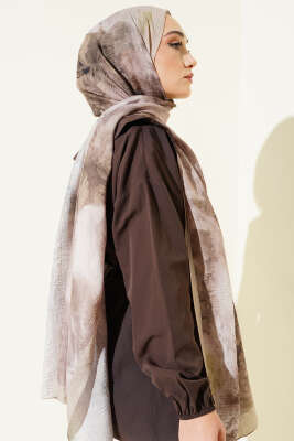 Ebruli Desen Müslin Şal Nefti - Başörtüsü