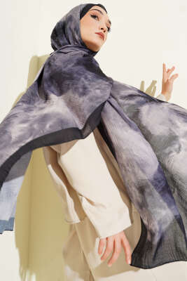 Ebruli Desen Müslin Şal Siyah - ŞEHRİ ŞAL