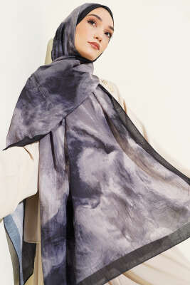 Ebruli Desen Müslin Şal Siyah - Başörtüsü