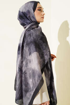 Ebruli Desen Müslin Şal Siyah - Başörtüsü