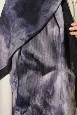 Ebruli Desen Müslin Şal Siyah - Başörtüsü