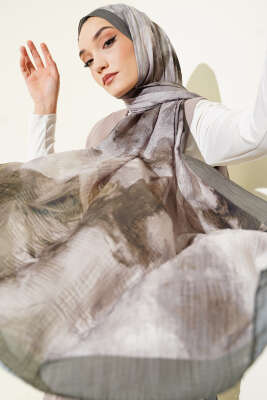 Ebruli Desen Müslin Şal Zümrüt - ŞEHRİ ŞAL