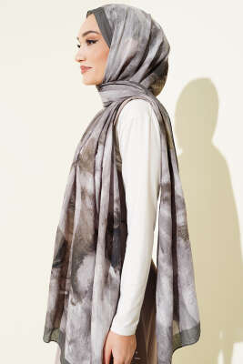 Ebruli Desen Müslin Şal Zümrüt - Başörtüsü