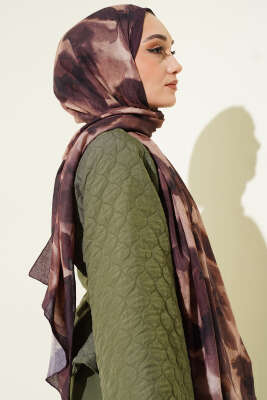 Ebruli Desenli Bambu Kraş Şal Acı Kahve - Başörtüsü