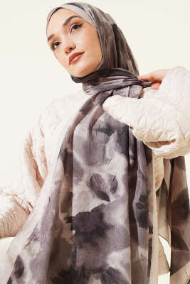 Ebruli Desenli Bambu Kraş Şal Bej - Başörtüsü