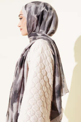 Ebruli Desenli Bambu Kraş Şal Bej - Başörtüsü