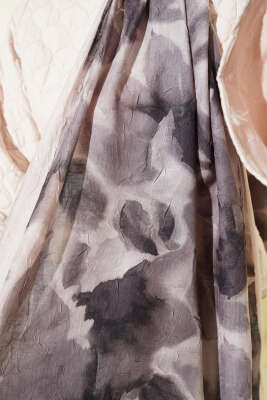 Ebruli Desenli Bambu Kraş Şal Bej - Başörtüsü