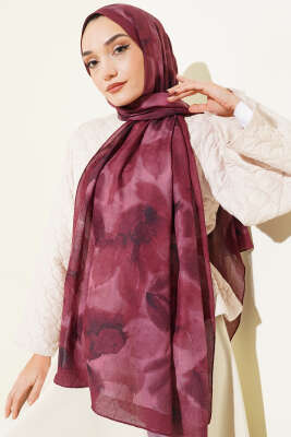 Ebruli Desenli Bambu Kraş Şal Bordo - Başörtüsü