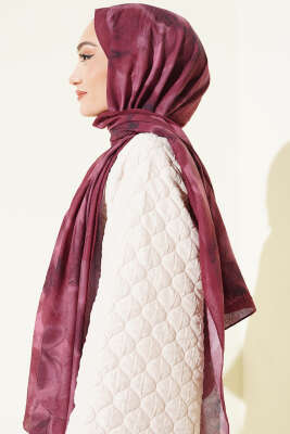 Ebruli Desenli Bambu Kraş Şal Bordo - Başörtüsü