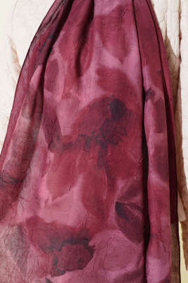 Ebruli Desenli Bambu Kraş Şal Bordo - Başörtüsü