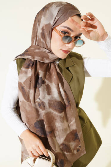 Ebruli Desenli Bambu Kraş Şal Çağla Yeşili - Başörtüsü