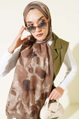 Ebruli Desenli Bambu Kraş Şal Çağla Yeşili - Başörtüsü