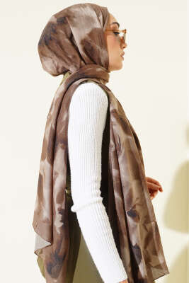 Ebruli Desenli Bambu Kraş Şal Çağla Yeşili - Başörtüsü