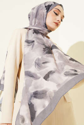 Ebruli Desenli Bambu Kraş Şal Gri - ŞEHRİ ŞAL