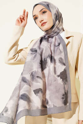 Ebruli Desenli Bambu Kraş Şal Gri - Başörtüsü