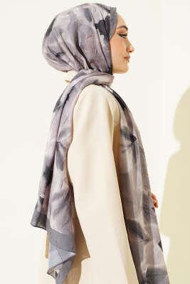 Ebruli Desenli Bambu Kraş Şal Gri - Başörtüsü