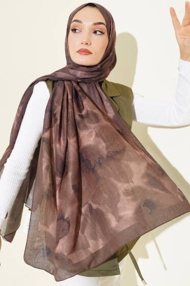 Ebruli Desenli Bambu Kraş Şal Kamuflaj Yeşili - Başörtüsü