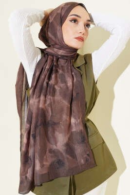 Ebruli Desenli Bambu Kraş Şal Kamuflaj Yeşili - Başörtüsü