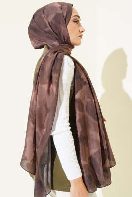 Ebruli Desenli Bambu Kraş Şal Kamuflaj Yeşili - Başörtüsü