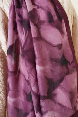 Ebruli Desenli Bambu Kraş Şal Mürdüm - Başörtüsü